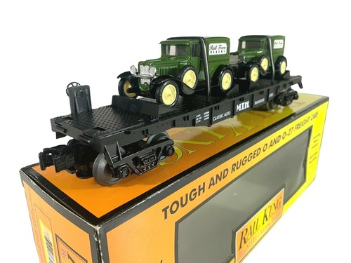 30-7671 MTH Transport Flatcar w/(2) 1930 1/2 Ton Bakery Panel Vans - Picture 3 of 6