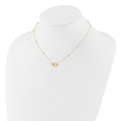 Corazón doble con cuentas de oro amarillo de 14k con 2 pulgadas ext. Collar 16 pulgadas 2,43 g para mamá - Imagen 3 de 4