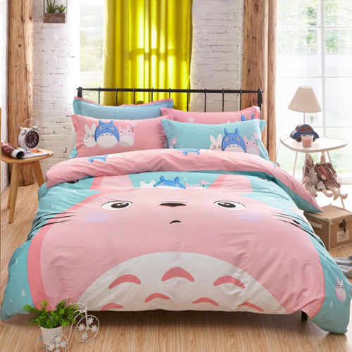 Bedding Cartoon Quilt Pink Duvet Cover Cute Set 3pcs Totoro