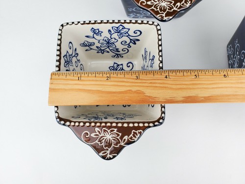 TEMP-TATIONS Ovenware Ramekin Bakers Square Blue Floral Lace 10oz 3PCS with LIDS - Picture 7 of 12