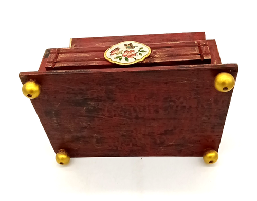 Vintage Decoupaged Floral Refurbished Footed Embellished 8.5" Wooden Jewelry Box - Picture 10 of 10