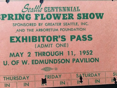 Seattle Centennial Spring Flower Show Vintage Expositor's Pass Ephemera 1952 - Imagen 5 de 5