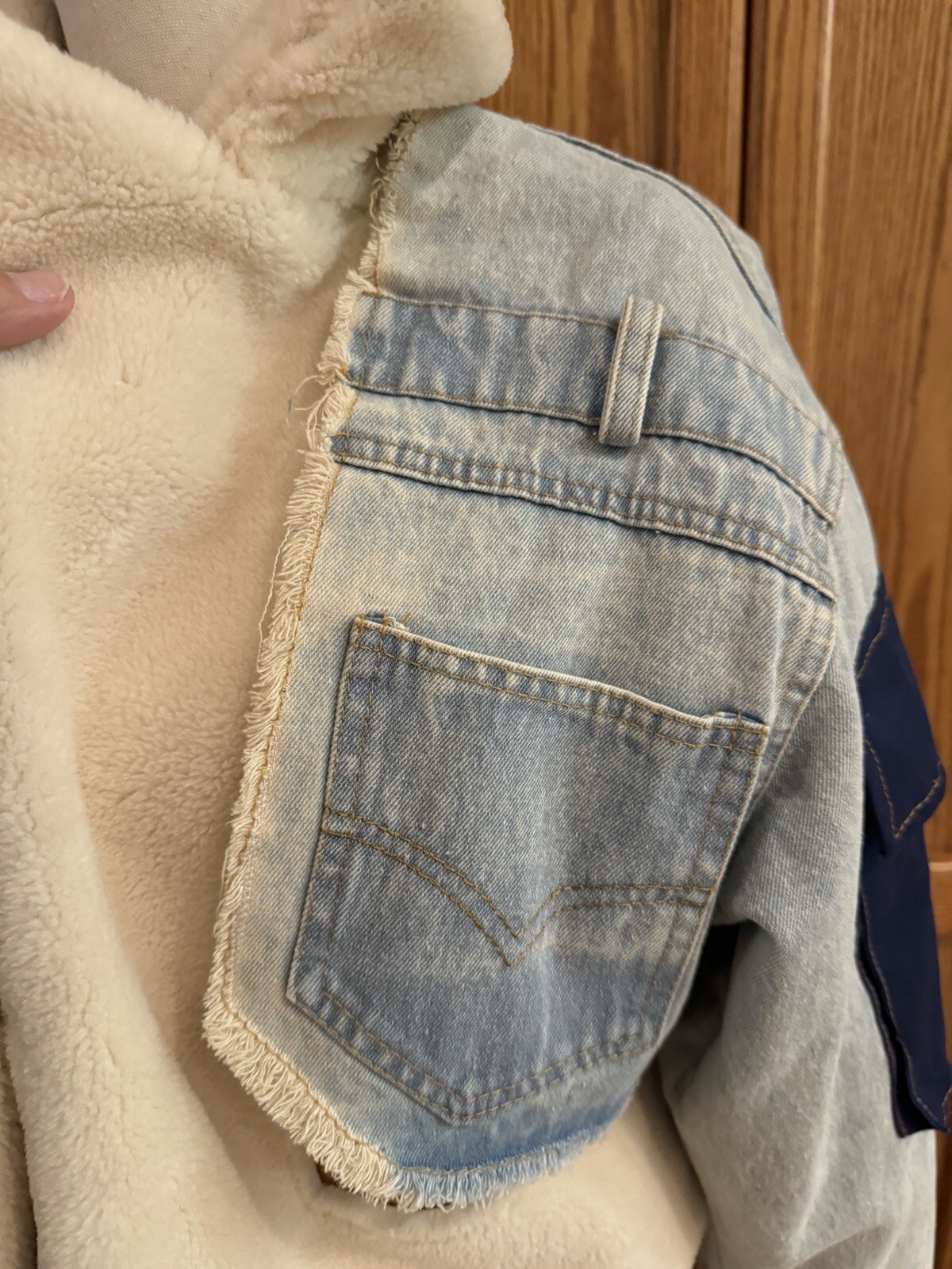 BIDA Denim Patchwork Jacket Large Vegan Sherpa Co… - image 6