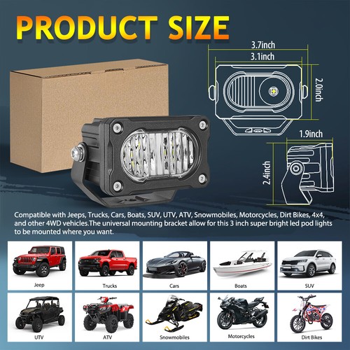 A-pillar fog light hood ditch pods 4" Cube Pods Work Lights Driving Scene Lamps - Picture 261 of 307