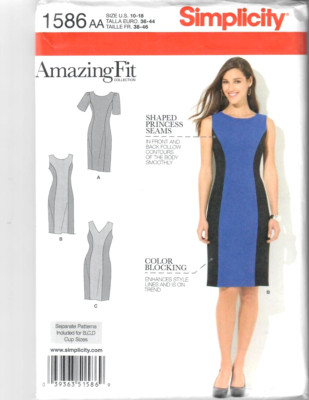 1586 Simplicity Sewing Pattern 1586 Women's Amazing Fit Dress Plus Size 10-18 UC