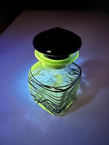 Antique Frederick Carder Steuben Glass Clear w/ Black Threading Vanity Bottle - Picture 2 of 22