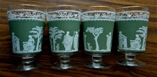 4 Jeanette HELLENIC Green Footed ICE TEA Glasses Exquisite Grecian Wedgewood