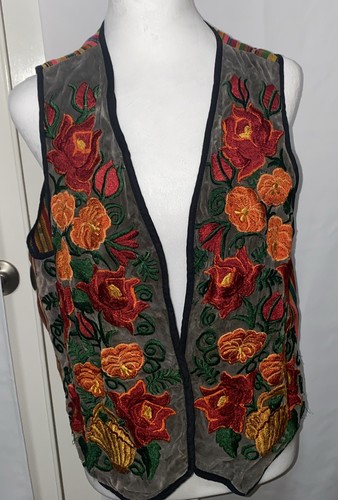Vintage Velvet Floral Vest Women’s Multicolored Embroidered No Size Best Guess M - Picture 1 of 6