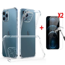 For iPhone 12 11 Pro Max XR XS Max Clear Case Rugged TPU Cover+Screen Protector