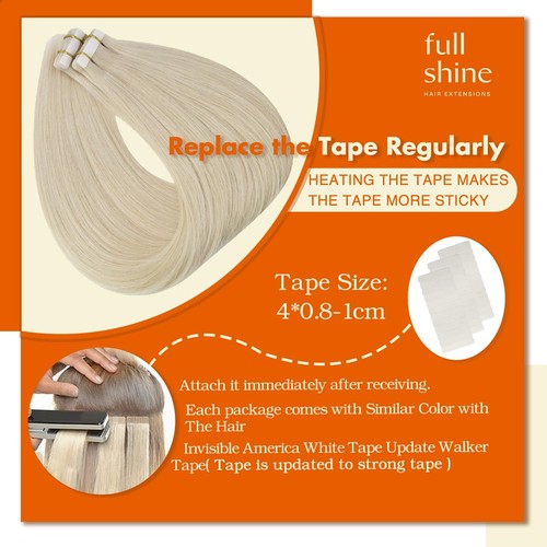 Tape in Hair Extensions Platinum Blonde Color 60 Brazilian Remy Tape ins Huma... - Picture 3 of 9