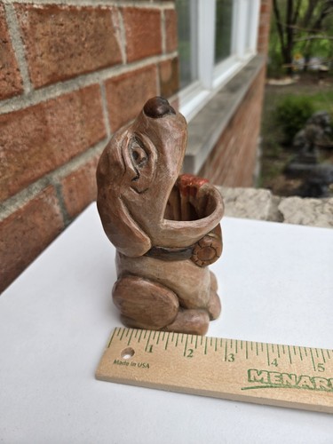 Vintage Wood Hand Carved Folk Art Pencil Holder Dog With Tongue Made In USA - Picture 12 of 13