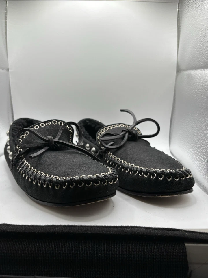 Mocasines Isabel Marant Faomee negros con tachuelas de piel de oveja talla 8 IT 38 $660 Foto 4 de 4