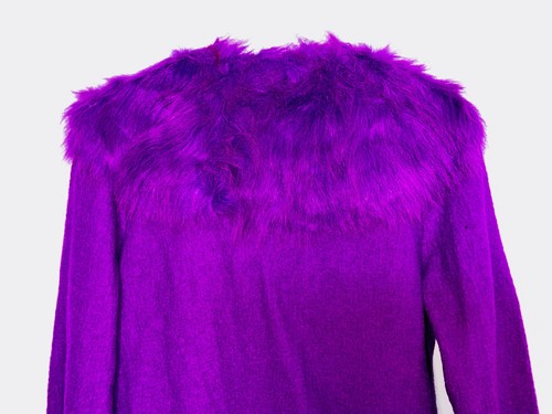 Lisa International Vintage Cardigan Sweater Medium Purple Boiled Wool Holes - Picture 13 of 14
