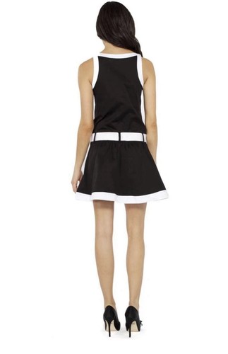 Vestido Love Moschino Línea A NEGRO Blanco Cambio Sin Mangas Cuello Redondo Mini NUEVO - Imagen 3 de 13