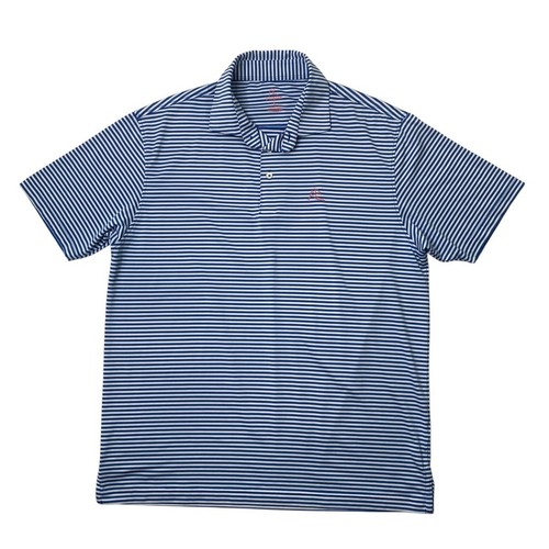 Rhoback Poloshirt Herren L Large weiß blau gestreift schnelltrocknend Performance Golf