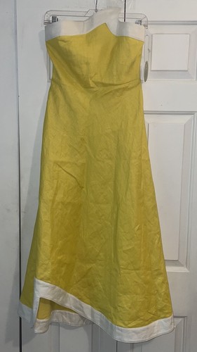 Staud Sarani Yellow Sunrise Kleid Trägerlos Größe 4 Gelb Maxi 100% Leinen Neu mit Etikett - Bild 12 von 18