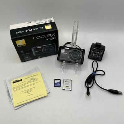 Nikon Coolpix A300 Digital Camera 20MP Black Tested - Boxed W/ 4GB Memory Card