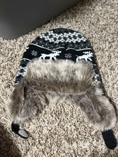 Cozy Black and White Kids Hat with Faux Fur