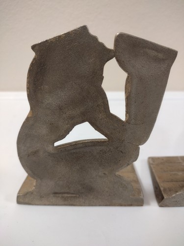 Antike Art Deco Messing Akt Brunnen der Weisheit Bibliothek Buchstützen - ein Paar - Bild 11 von 20