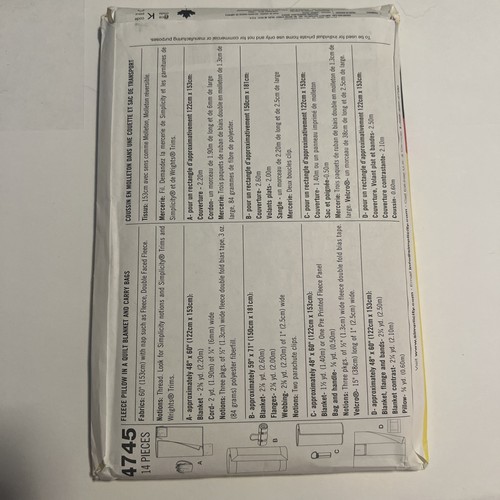 Simplicity Sewing For Dummies Pattern 4745 Fleece Pillow in a Quilt Blanket-Bag - Picture 2 of 2