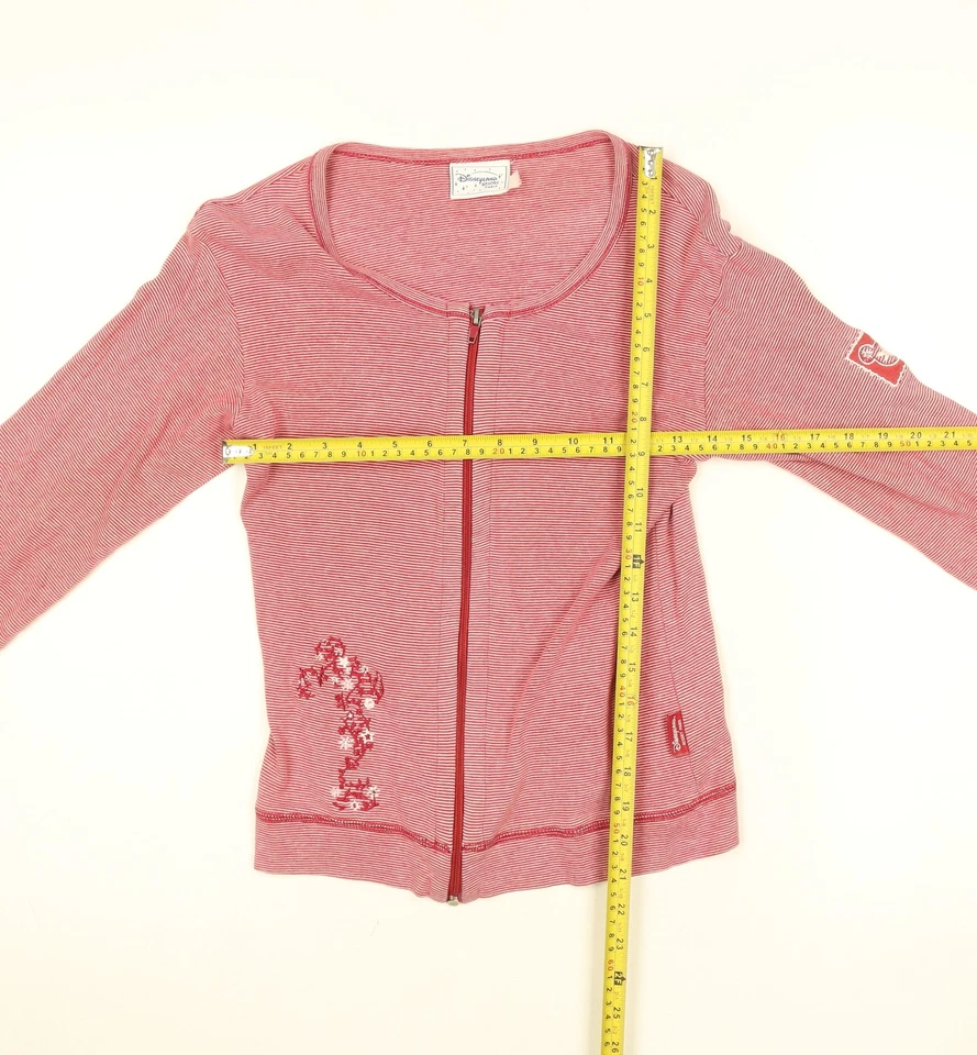 Disneyland Resort Paris Womens Red Striped Cotton Zip Long Sleeve Top M - Image 2 of 4