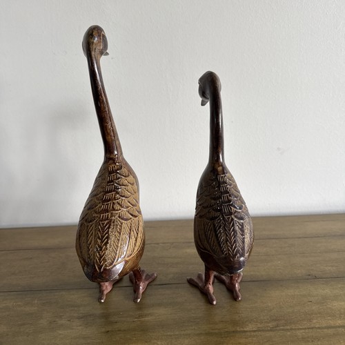 Vintage Metall Bronze Enten oder Gänse Statuen Set 2, 12" & 10" - Bild 4 von 6