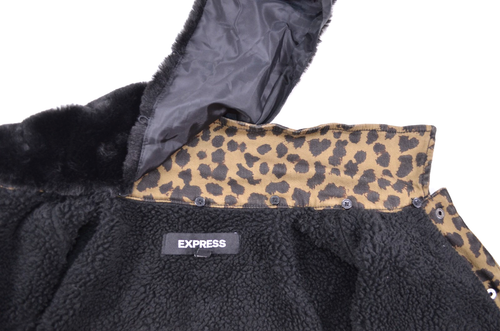 Express Truckerjacke Leopardenmuster Sherpa gefüttert Damen M abnehmbarer Fellkragen - Bild 14 von 21