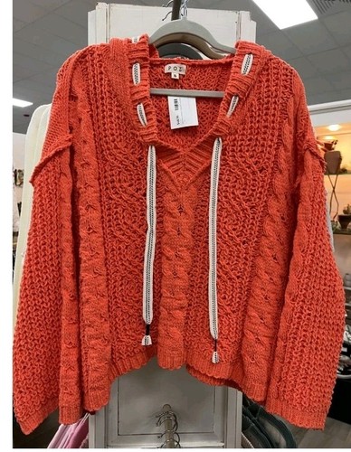 Anthropologie POL Hoodie Sweater Womens M Chunky Oversized Grunge Cable Knit