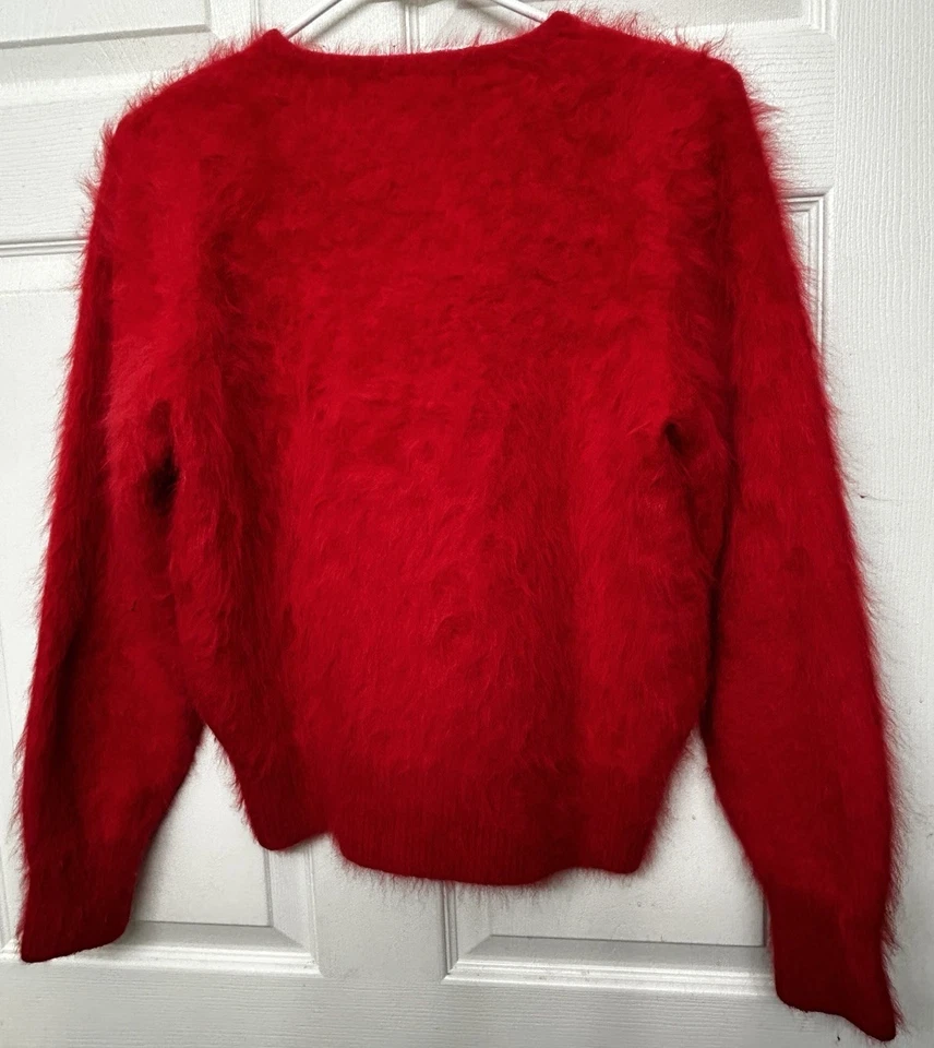 Suéter Vintage VENESHA Alta Calidad 80% ANGORA Forrado Rojo Difuso Navidad Med. Foto 4 de 4