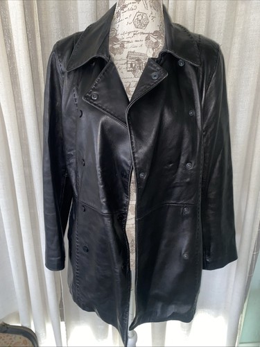 CALVIN KLEIN COLLECTION Schwarzer Lammleder Zweireiher Mantel Damen Gr. S - Bild 4 von 11