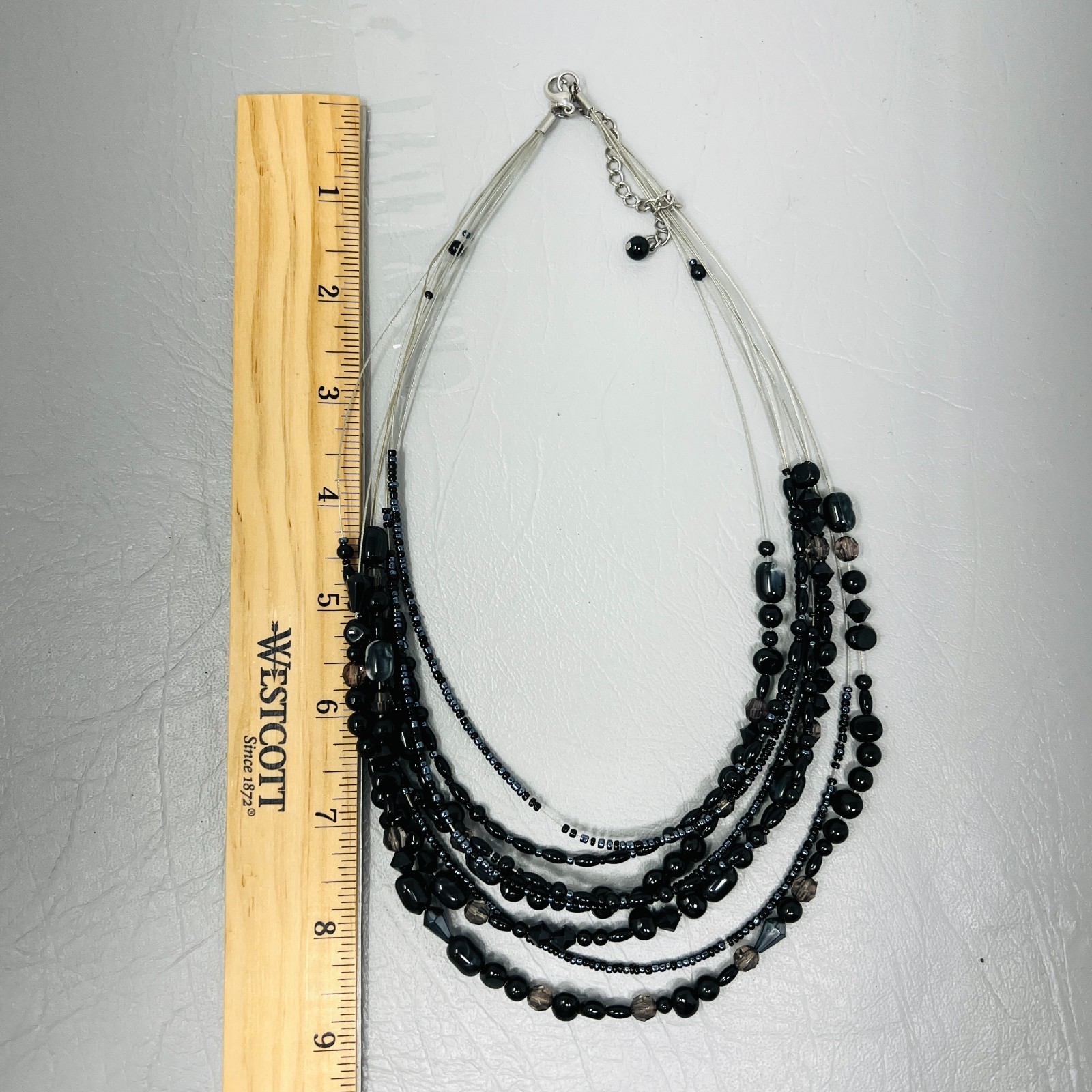 Black Multi Strand Beaded Statement Necklace Adju… - image 2