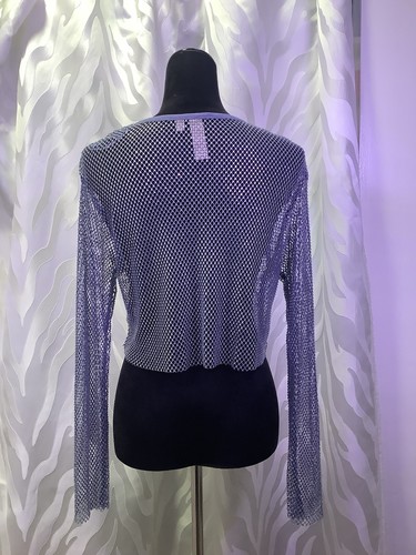 Dolan Crop-Top mit Strassverzierung blau-grau Netz M - Bild 3 von 11