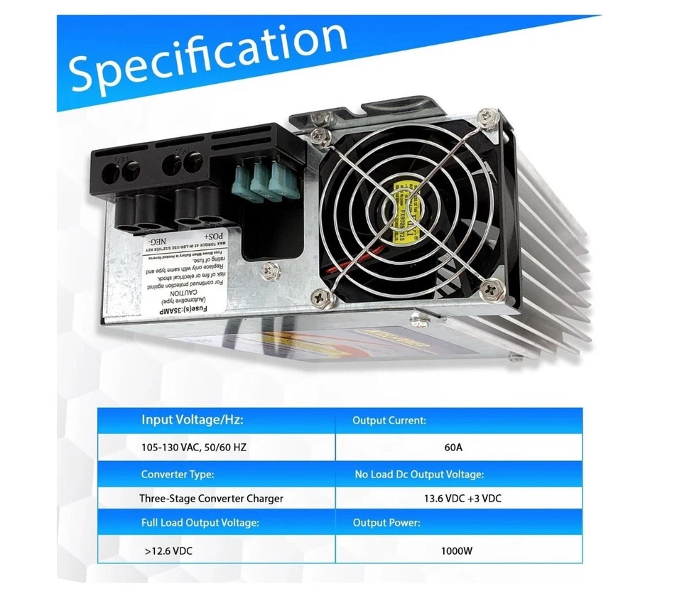 RV Power Converter, PD9260C PD9260CV 60Amp RV Inverter Converter Charger with... - Image 4 of 4