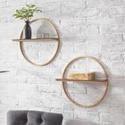 StyleWell 15"x15" Wood & Gold Metal Wall-Mount Round Floating Shelf Set of 2