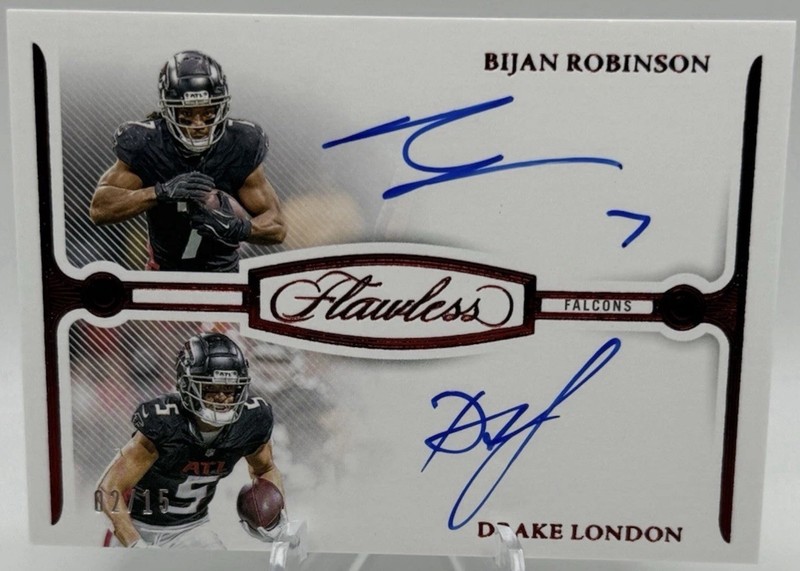 2024 Flawless Bijan Robinson & Drake London Dual Auto Sapphire /10 On Card Auto!