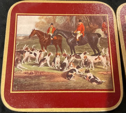 Juego de 6 posavasos con borde borgoña Fox Hunt Cloverleaf #2 - Imagen 4 de 10