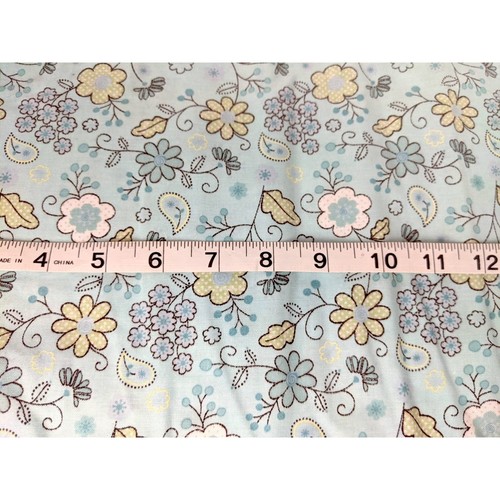Cheerful Floral Quilt Cotton Fabric, Blue, Green, and White Flowers, 2/3 yards - Picture 2 of 6