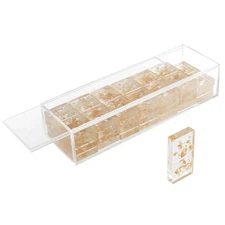 Set of 28 Double 6 Acrylic Dominoes Acrylic Case Gold Foil Family Game