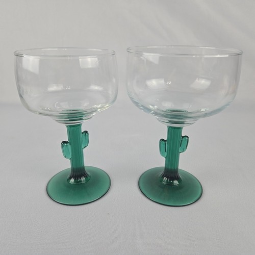 Vasos Libbey 6" Margarita - Lote de 2 - Barware Verde Acanalado Cactus Tallo - Imagen 2 de 6