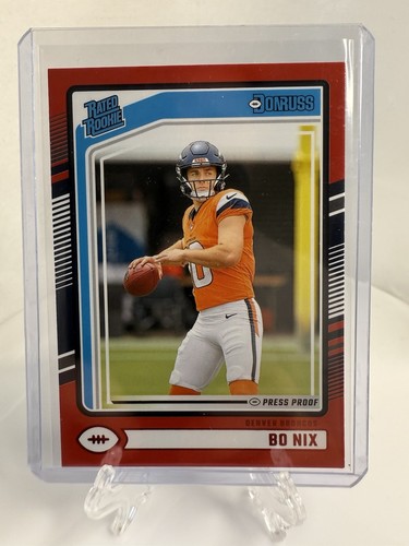 Bo Nix 2024 Panini Donruss PRESS PROOF RED RATED ROOKIE RC #369 Denver