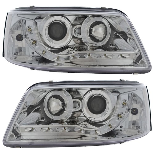 VW Transporter T5 Headlights LED DRL Projector Devil Eye Style Chrome 2003-2010 - Picture 5 of 11
