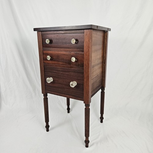 Antique American Federal Work Stand Sewing Cabinet Table 3 Drawer Flame Mahogany - Picture 2 of 19