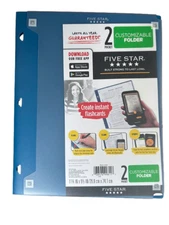 Five Star Customizable 2 Pocket Plastic Folders Pacific Blue 3 Hole Punch