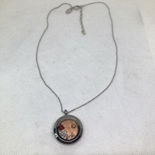 Signed Origami Owl Silvertone Christian Cross Faith Locket Chain Necklace