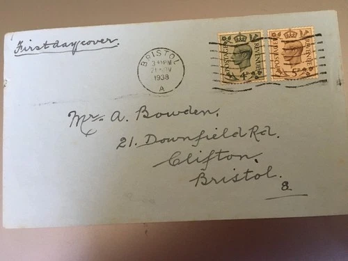 GB STAMPS RARE FIRST DAY COVER 1938 KGVI 4d & 5d DEFINITIVES BRISTOL