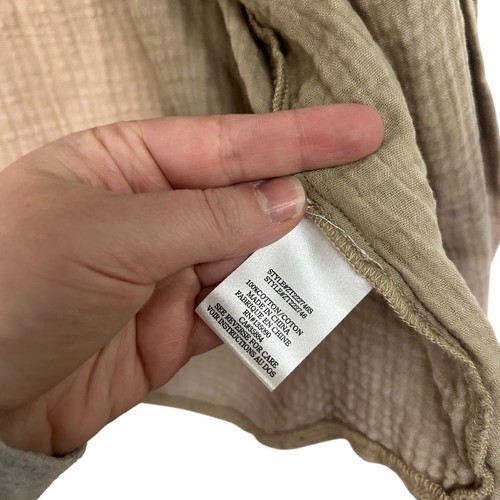 Gauze Crinkle Button Up Shirt Oversized S Beige Neutral Minimalist Coastal - Picture 6 of 7