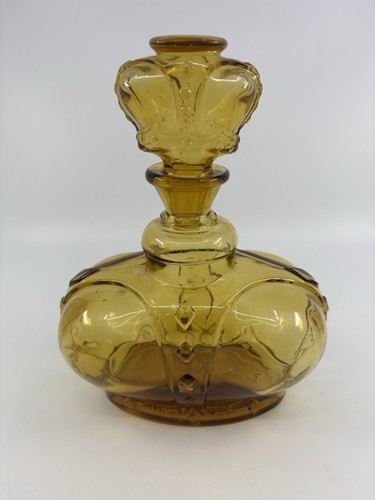 MCM Italian VICRYLITE Amber Art Glass Kings Crown Decanter w/ Stopper Oshkosh 8" - Picture 5 of 10