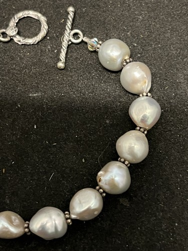 Estate 925 Sterling Silver 5mm Freshwater Pearl Bead Bracelet w/Toggle 7 1/2" - Picture 3 of 6