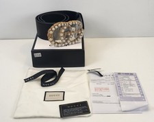 Gucci Black Women's Fashion Belt Pearl GG Buckle 85/34 cm Missing Pearl