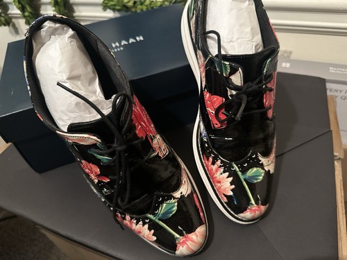 Cole Haan Damenschuhe Blumendruck schwarz Lackleder Grand Wing Tip Größe 10B - Bild 1 von 7